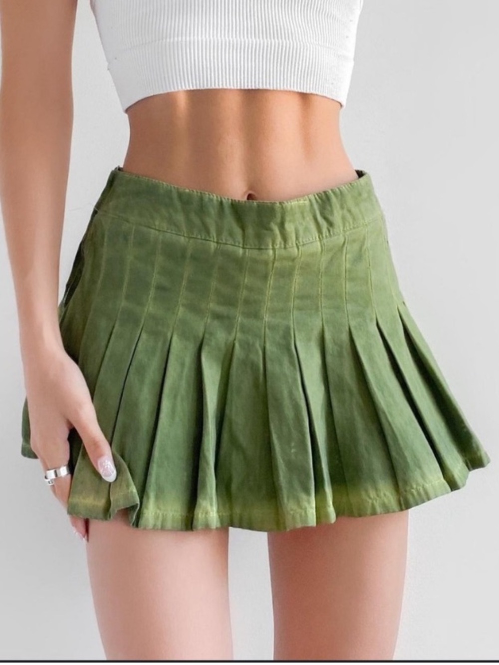 BDG Skort Micro Mini Pleated Skirt Acid Washed Denim Cotton Green Size S